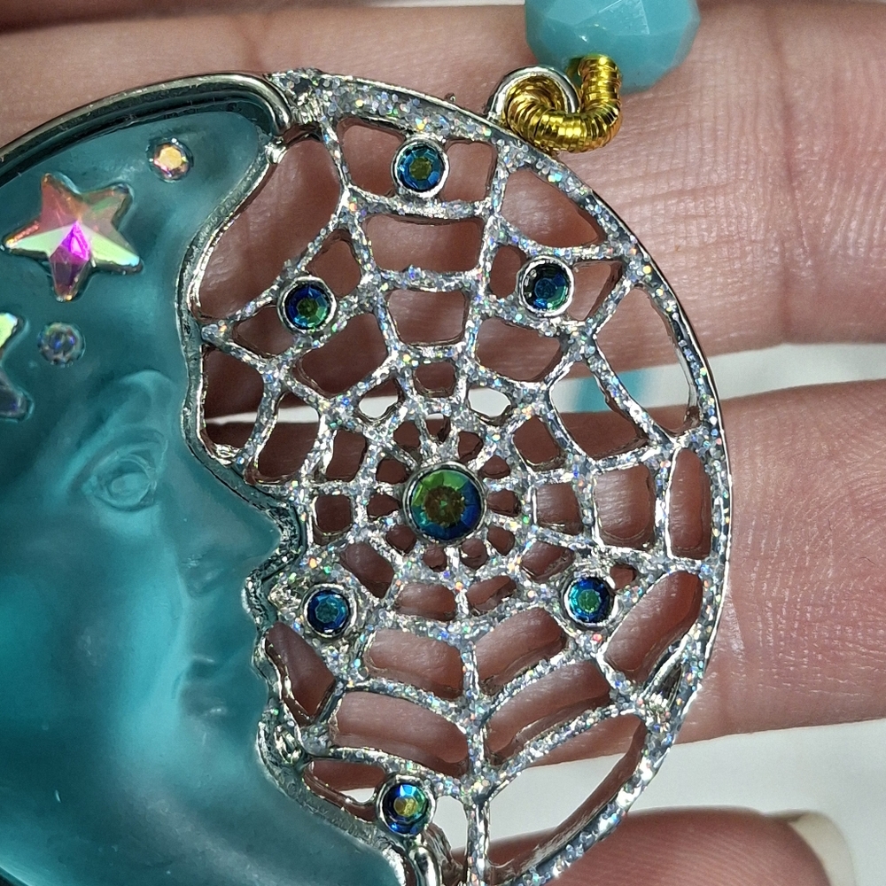 Kirks Folly Blue Moon Face Web Necklace - Picture 10 of 11
